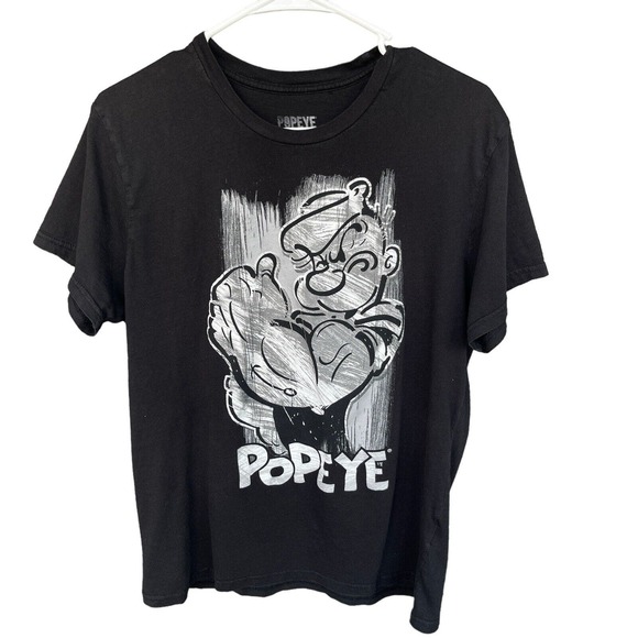 Popeye Shirt Womens Large Black Cartoon Sailorman Spinach Graphic Print - Picture 1 of 9